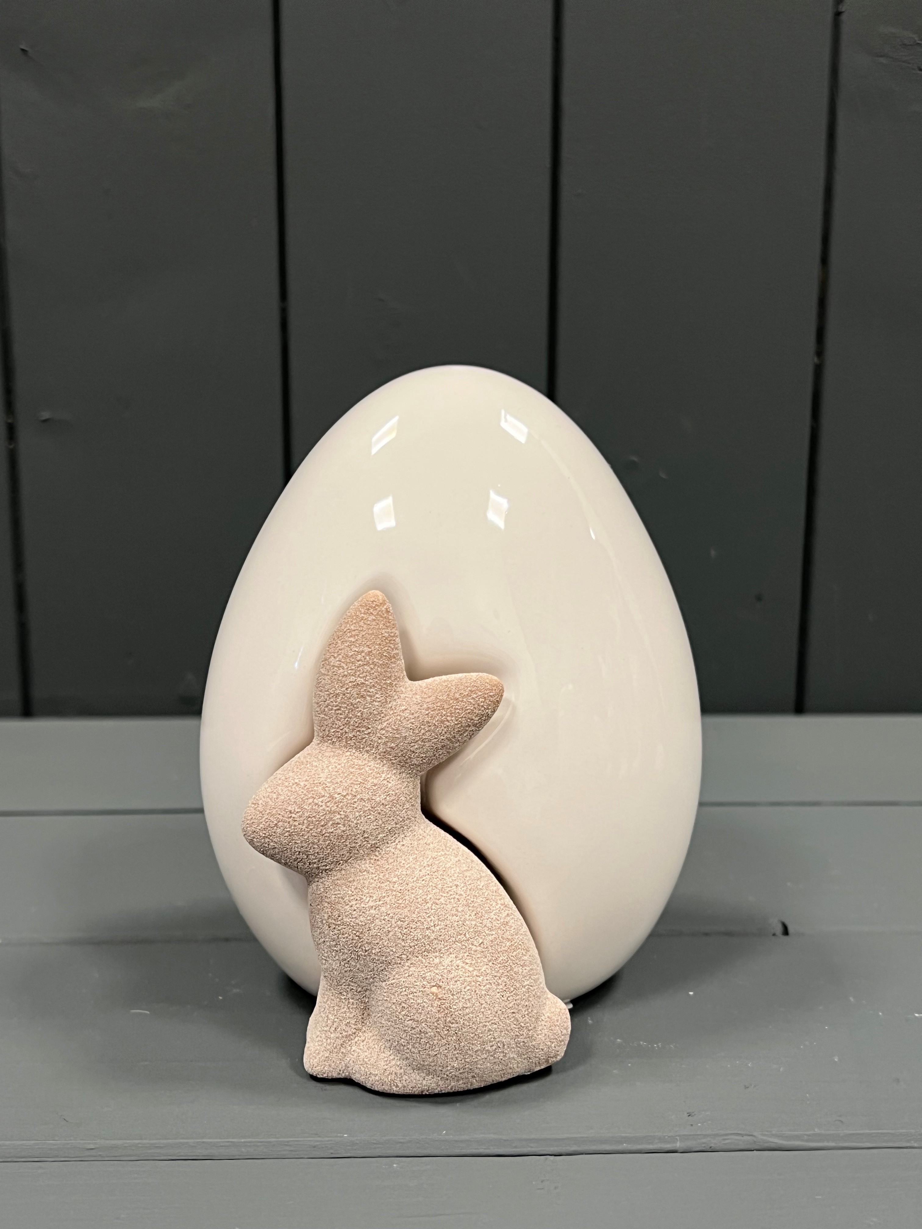 Ceramic White Egg with Rabbit Ornament detail page